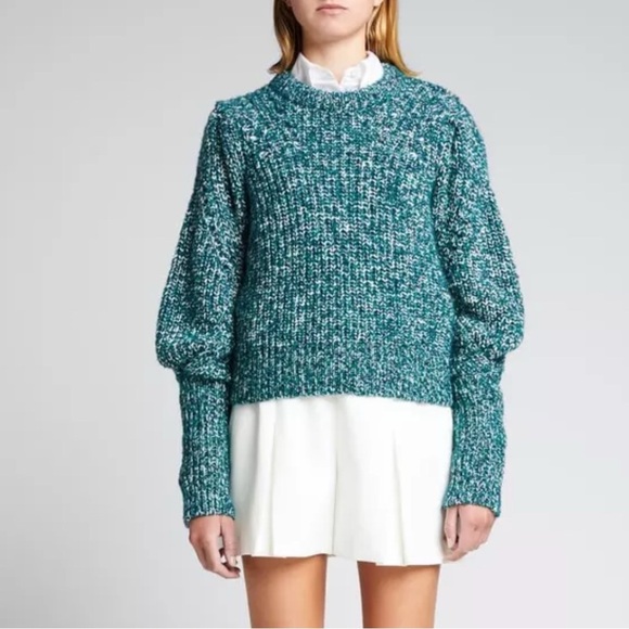 VERONICA BEARD Roopa Wool Blend Sweater Puff Sleeve Petrol Medium - Picture 1 of 9
